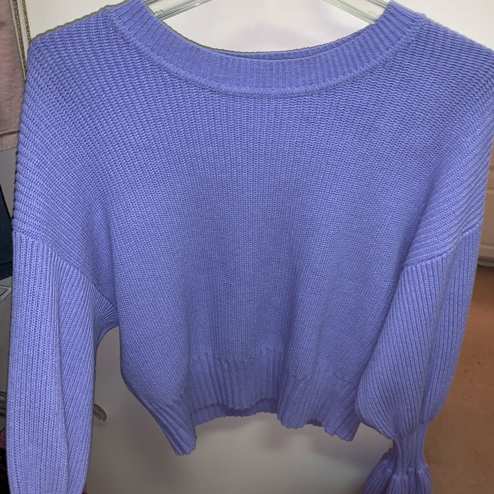 Purple cropped sweater with belle sleeves!!